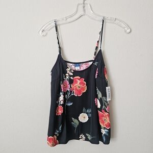 Old Navy Black Floral Spaghetti-Strap Tank with Red and White Blooms